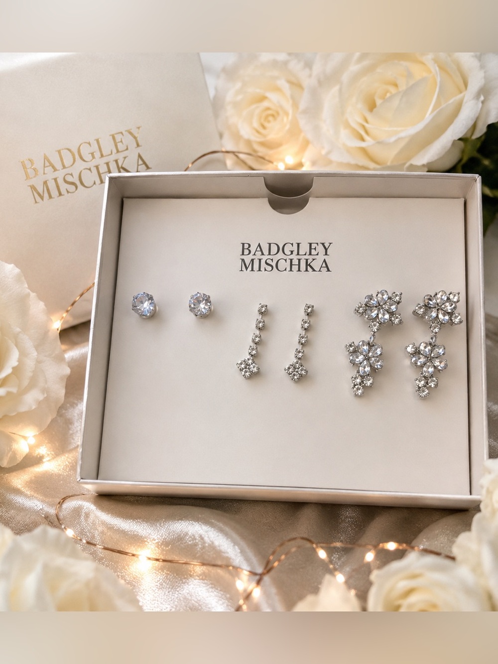 Badgley Mischka Silver Crystal Earring Trio